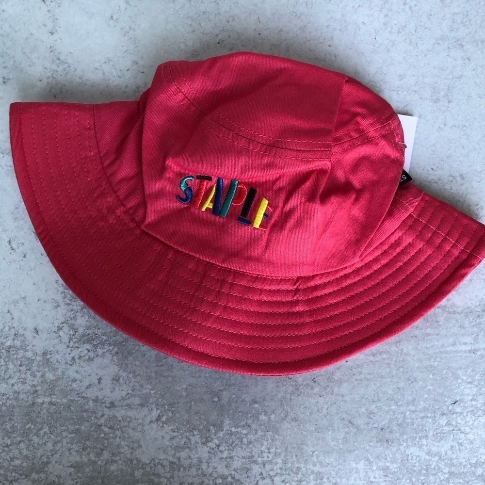 Staple Bucket Hat Embroidered Multicolored Logo Coral